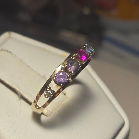 10K Red and Pink Stones Ring Sz 6