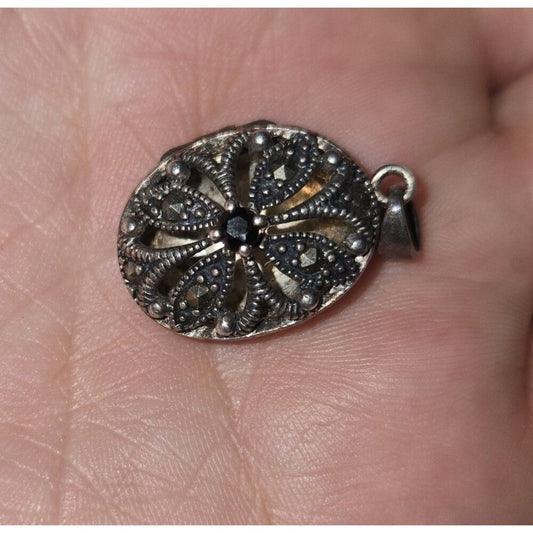 Art deco locket pendant sterling silver