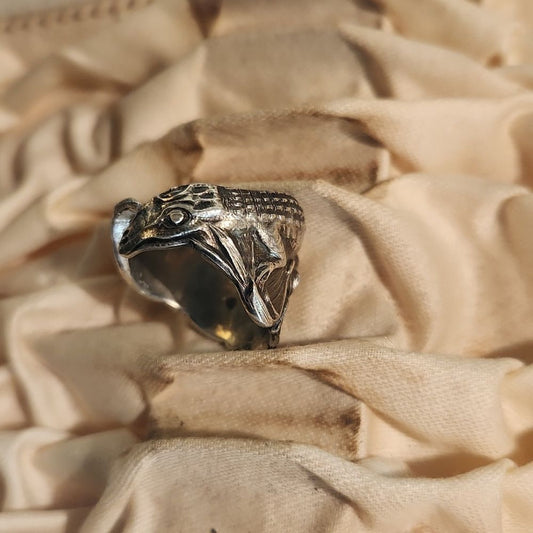 ALLIGATOR Artisan Made Antique Spoon Ring Sz 7