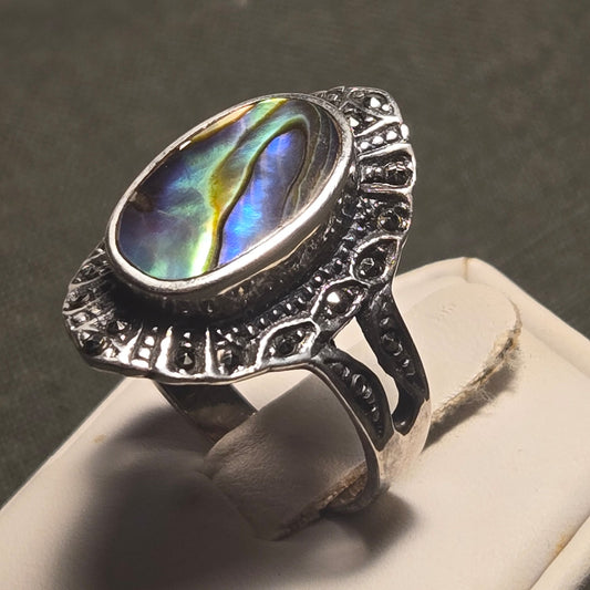 Mother of Pearl Vintage Sterling Silver 925 Ring Sz 10