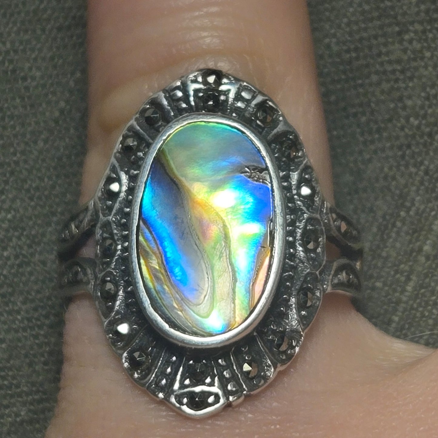 Mother of Pearl Vintage Sterling Silver 925 Ring Sz 10