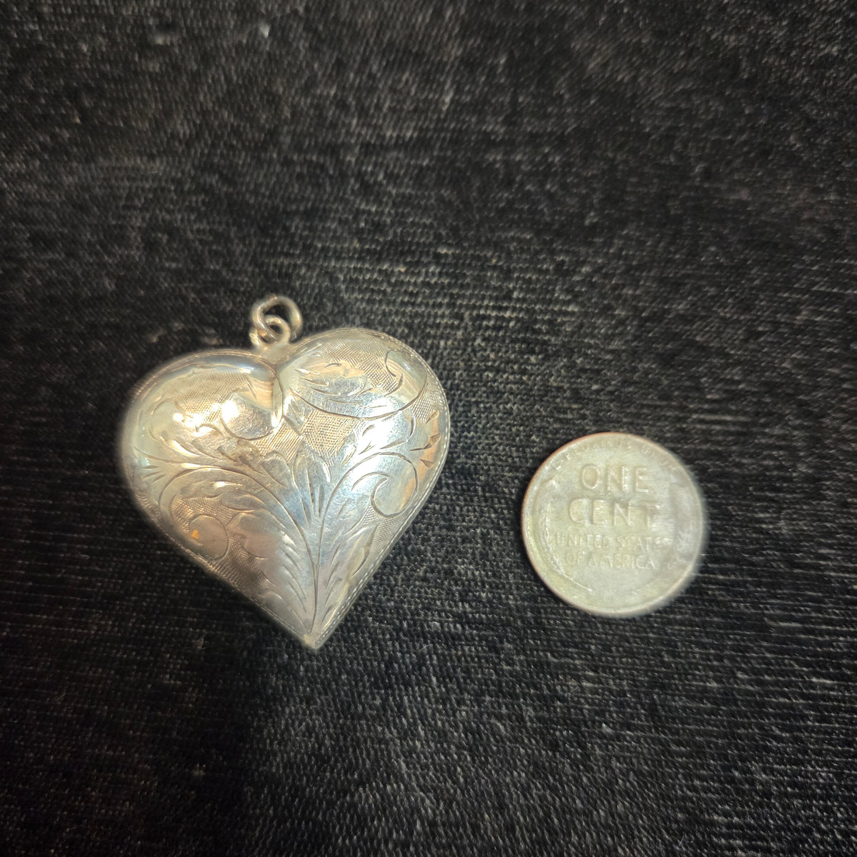 Etched Puffy Sterling Silver Heart Pendant