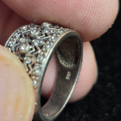 White Stone Sterling Statement Ring sz 7