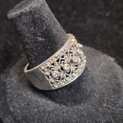White Stone Sterling Statement Ring sz 7