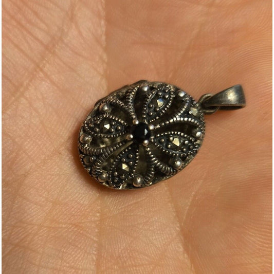 Art deco locket pendant sterling silver