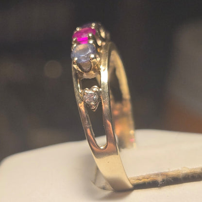 10K Red and Pink Stones Ring Sz 6