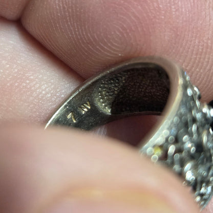 White Stone Sterling Statement Ring sz 7