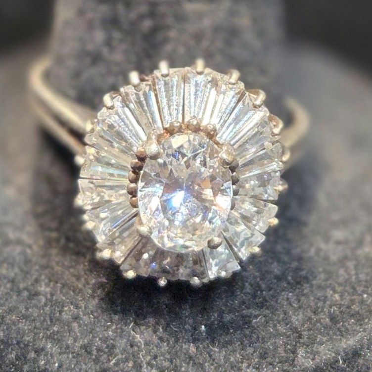 Sterling White Stone Cocktail Ring sz 8