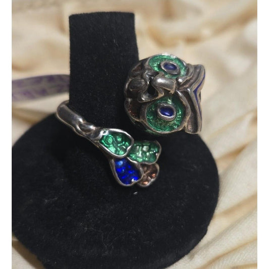 Owl vintage sterling silver ring adjustable