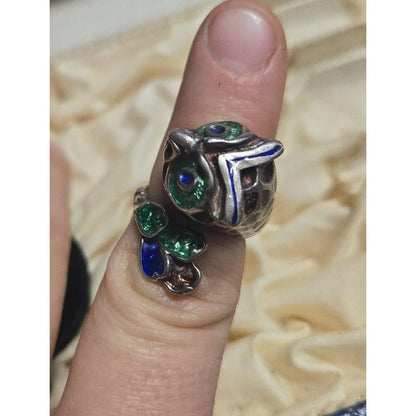 Owl vintage sterling silver ring adjustable