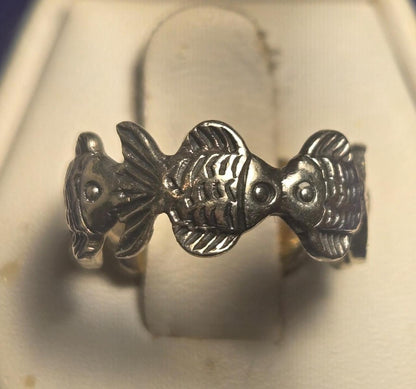 Fish Vintage Sterling Silver 925 Ring Sz 4.5