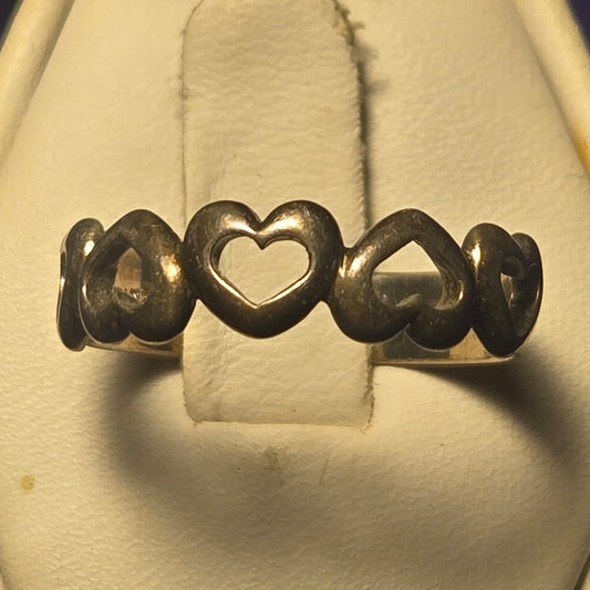 Hearts Vintage Sterling Silver Ring Sz 9