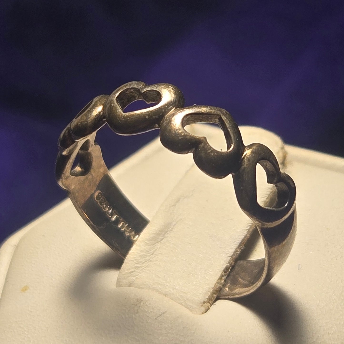 Hearts Vintage Sterling Silver Ring Sz 9