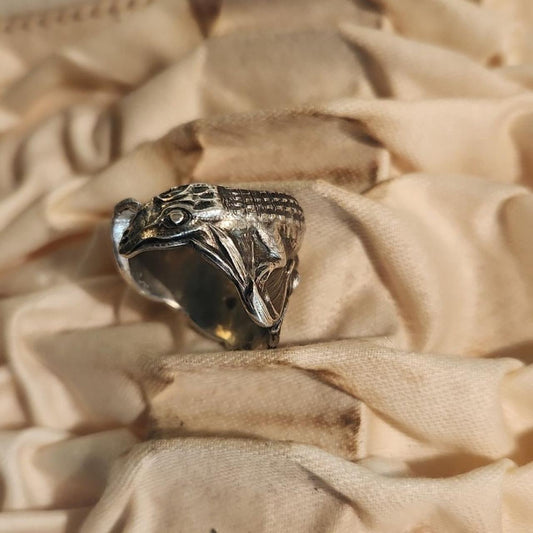 ALLIGATOR Artisan Made Antique Spoon Ring Sz 7