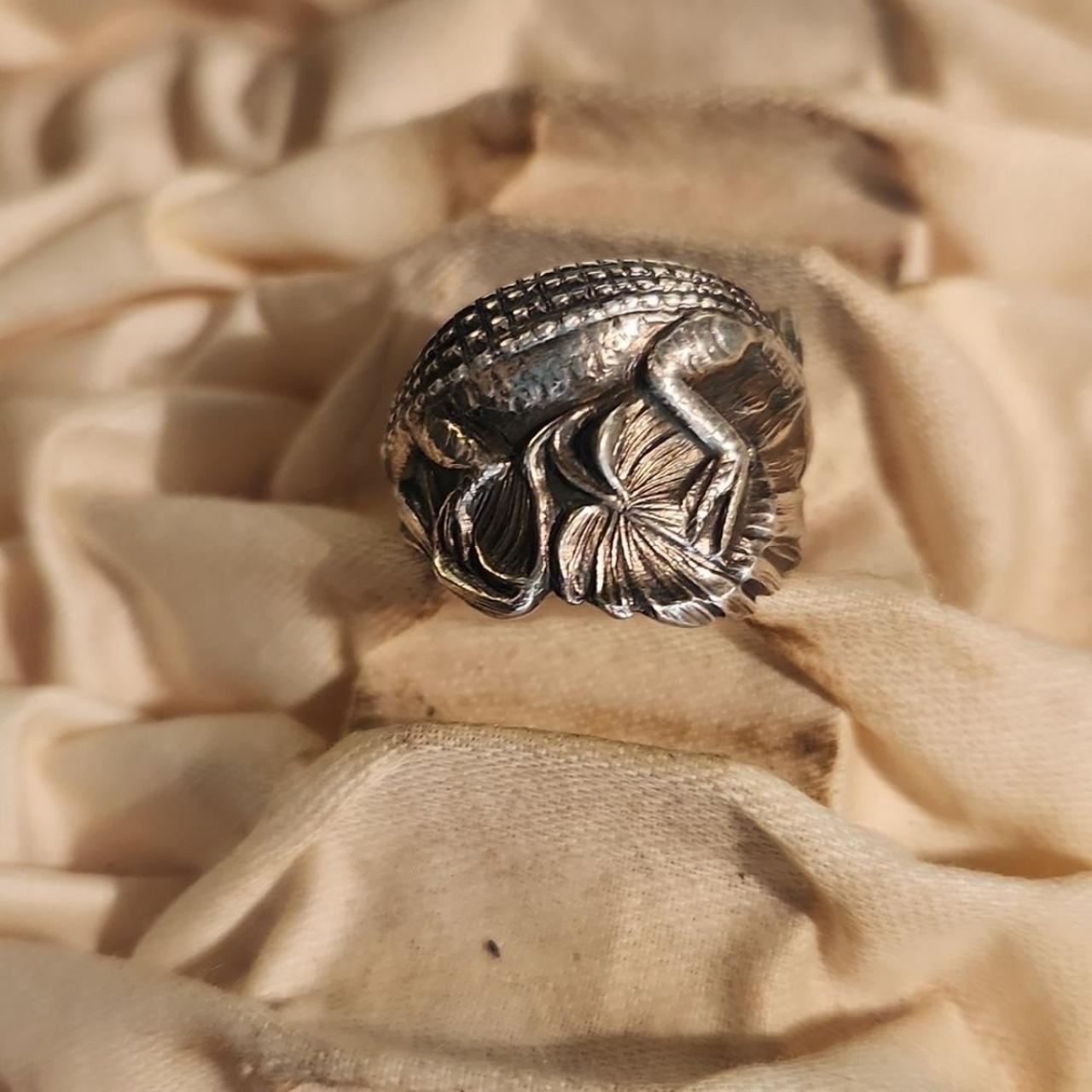 ALLIGATOR Artisan Made Antique Spoon Ring Sz 7