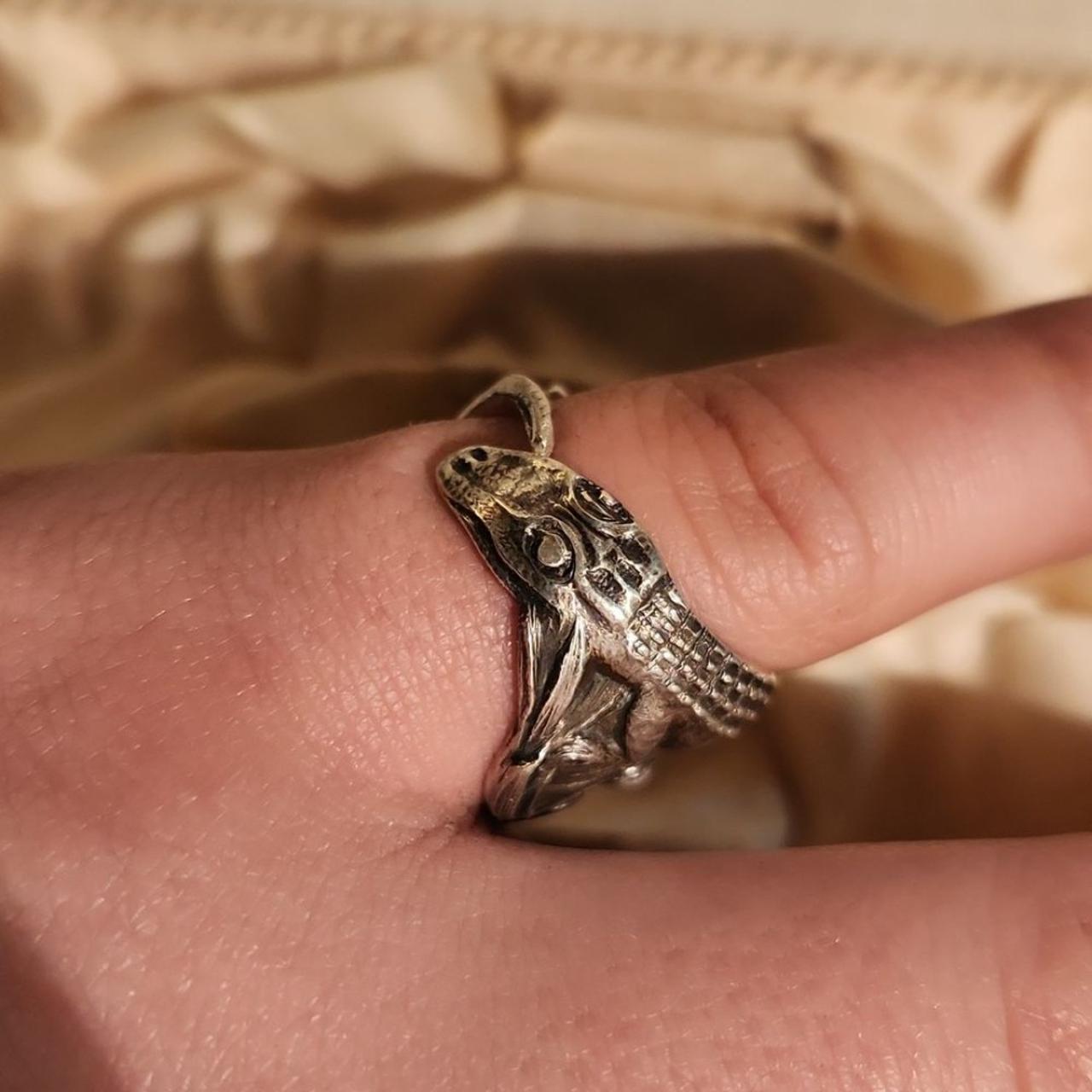 ALLIGATOR Artisan Made Antique Spoon Ring Sz 7