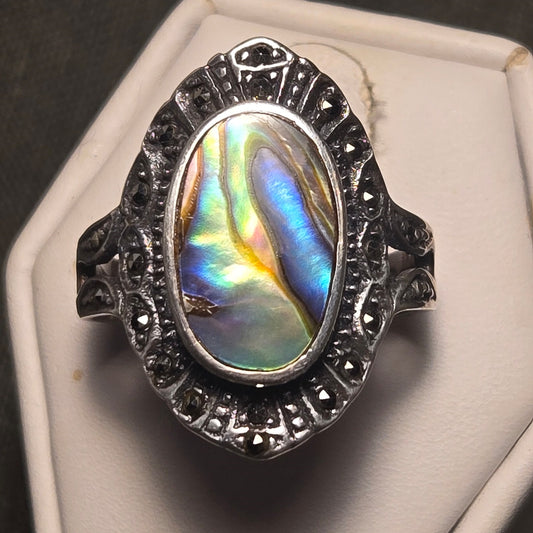 Mother of Pearl Vintage Sterling Silver 925 Ring Sz 10
