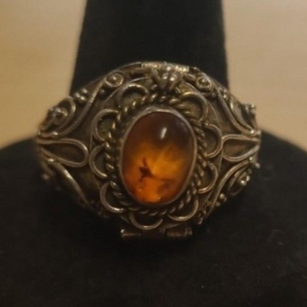 Rare! Sterling silver amber POISON ring sz 9.5