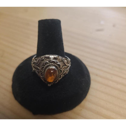 Rare! Sterling silver amber POISON ring sz 9.5