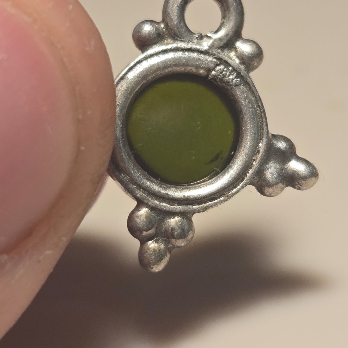 Deep green stone Vintage Sterling Silver Pendant