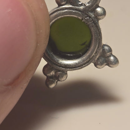 Deep green stone Vintage Sterling Silver Pendant
