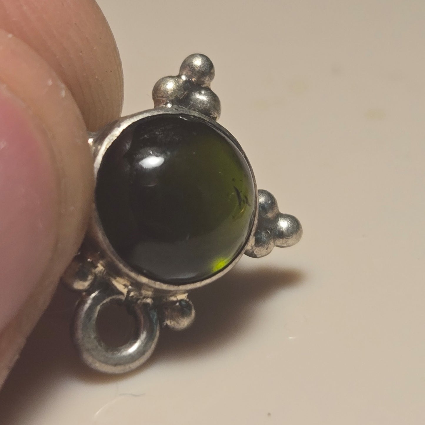 Deep green stone Vintage Sterling Silver Pendant
