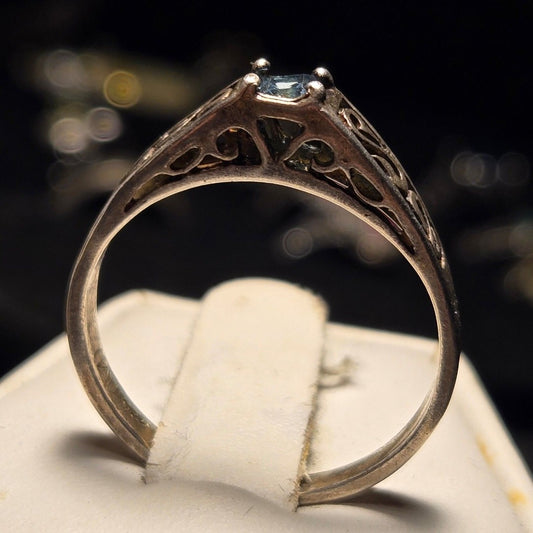 Blue Solitaire vintage sterling silver ring sz 10