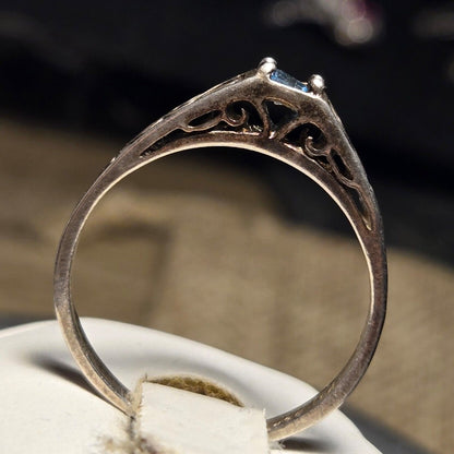Blue Solitaire vintage sterling silver ring sz 10
