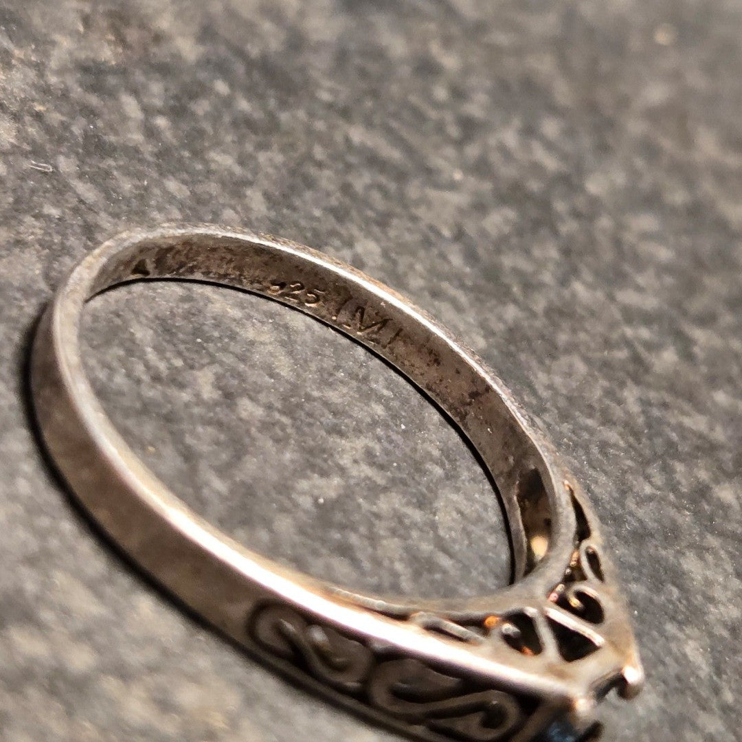 Blue Solitaire vintage sterling silver ring sz 10