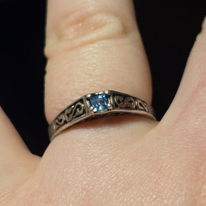 Blue Solitaire vintage sterling silver ring sz 10