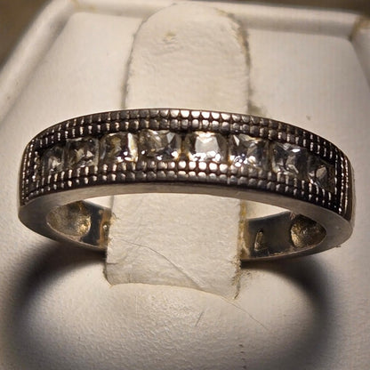 Sparkly inlaid band vintage sterling silver ring sz 7