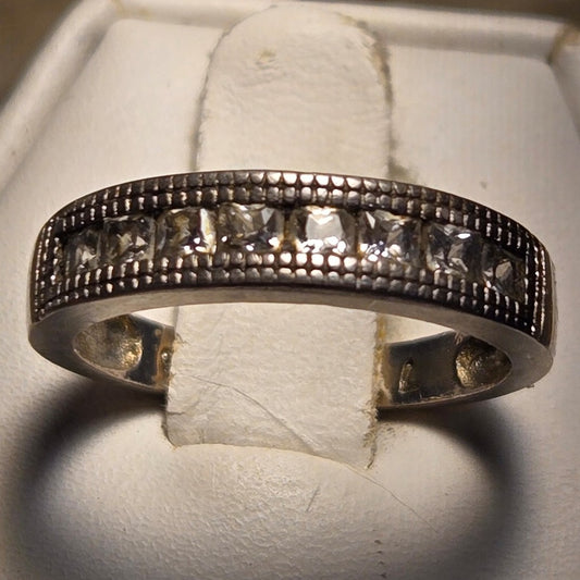 Sparkly inlaid band vintage sterling silver ring sz 7