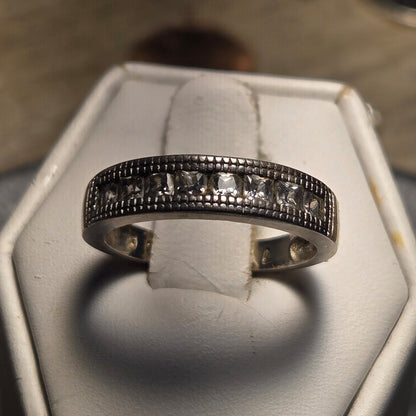 Sparkly inlaid band vintage sterling silver ring sz 7