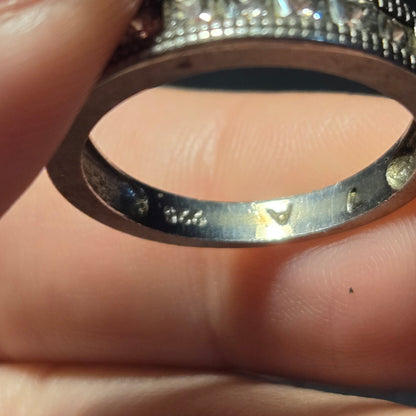 Sparkly inlaid band vintage sterling silver ring sz 7