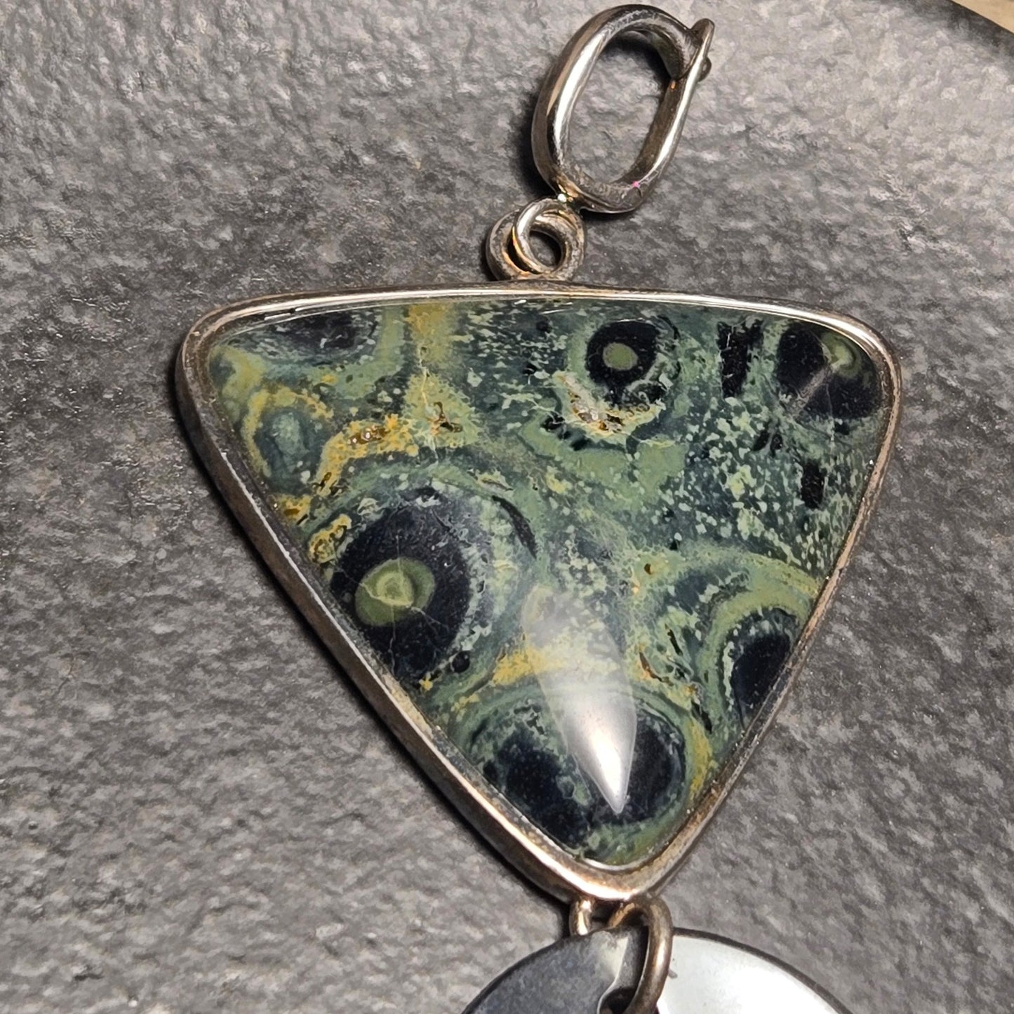 Large Green and Hematite Sterling Silver 925 Pendant