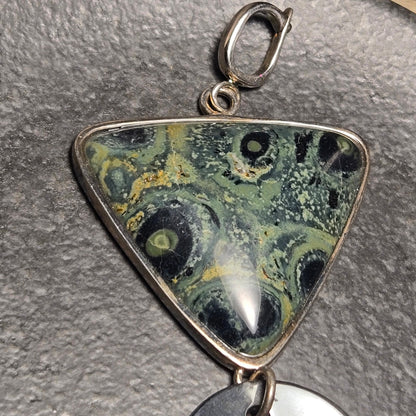 Large Green and Hematite Sterling Silver 925 Pendant