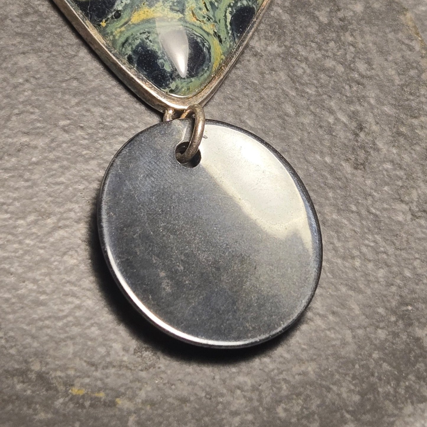 Large Green and Hematite Sterling Silver 925 Pendant
