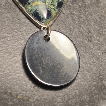 Large Green and Hematite Sterling Silver 925 Pendant