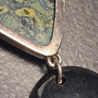 Large Green and Hematite Sterling Silver 925 Pendant