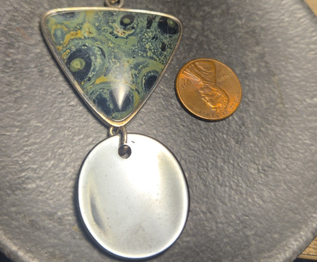 Large Green and Hematite Sterling Silver 925 Pendant