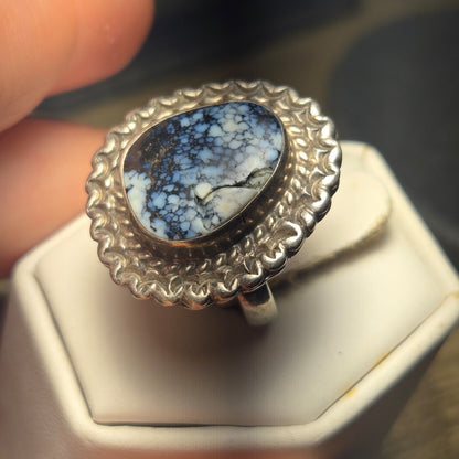 Blue white stone Vintage Sterling Silver Ring Sz 6.5