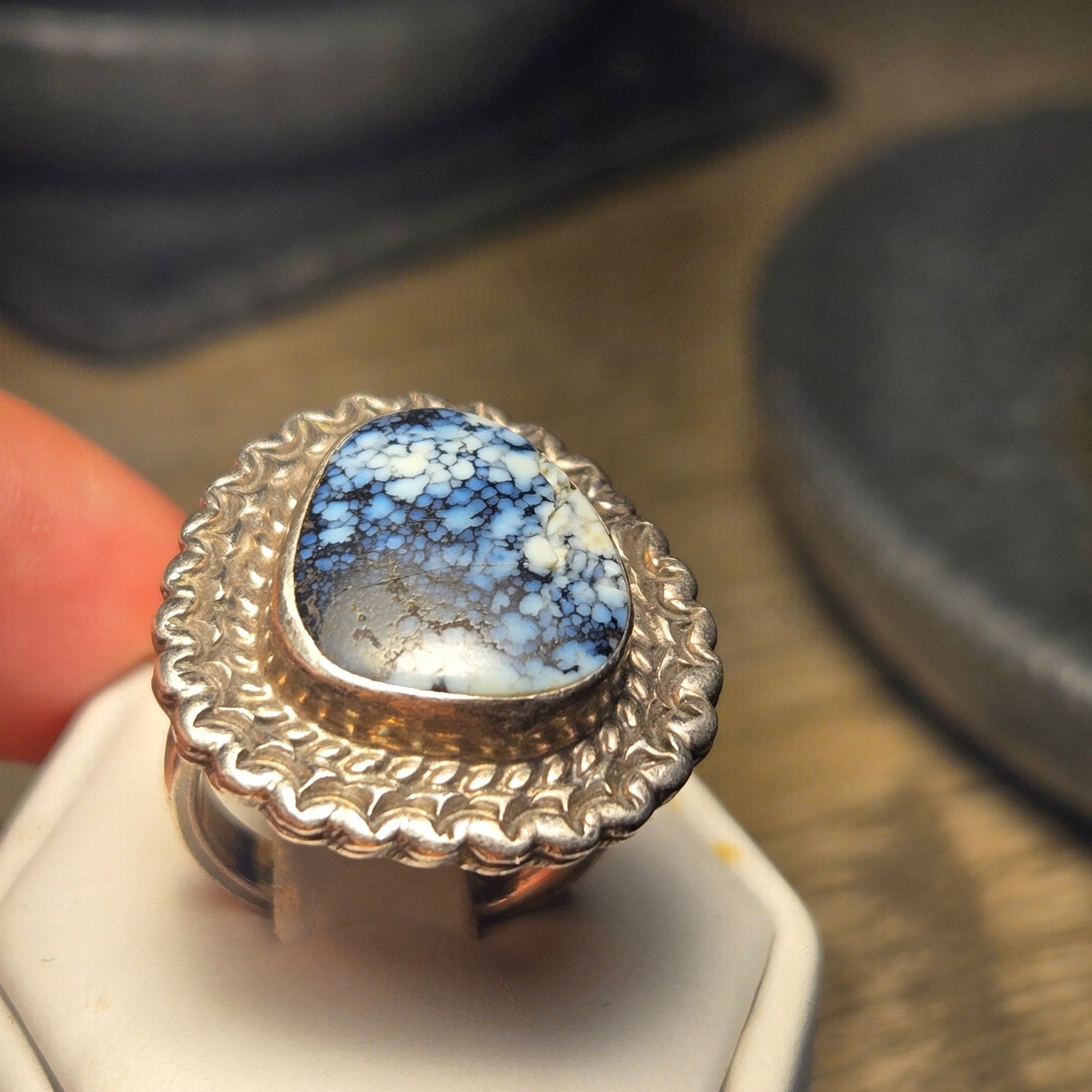 Blue white stone Vintage Sterling Silver Ring Sz 6.5