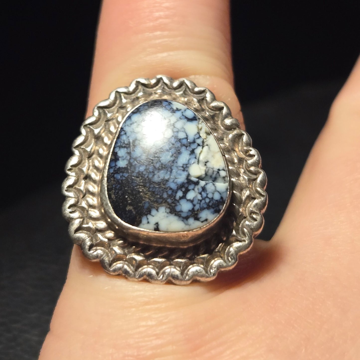 Blue white stone Vintage Sterling Silver Ring Sz 6.5