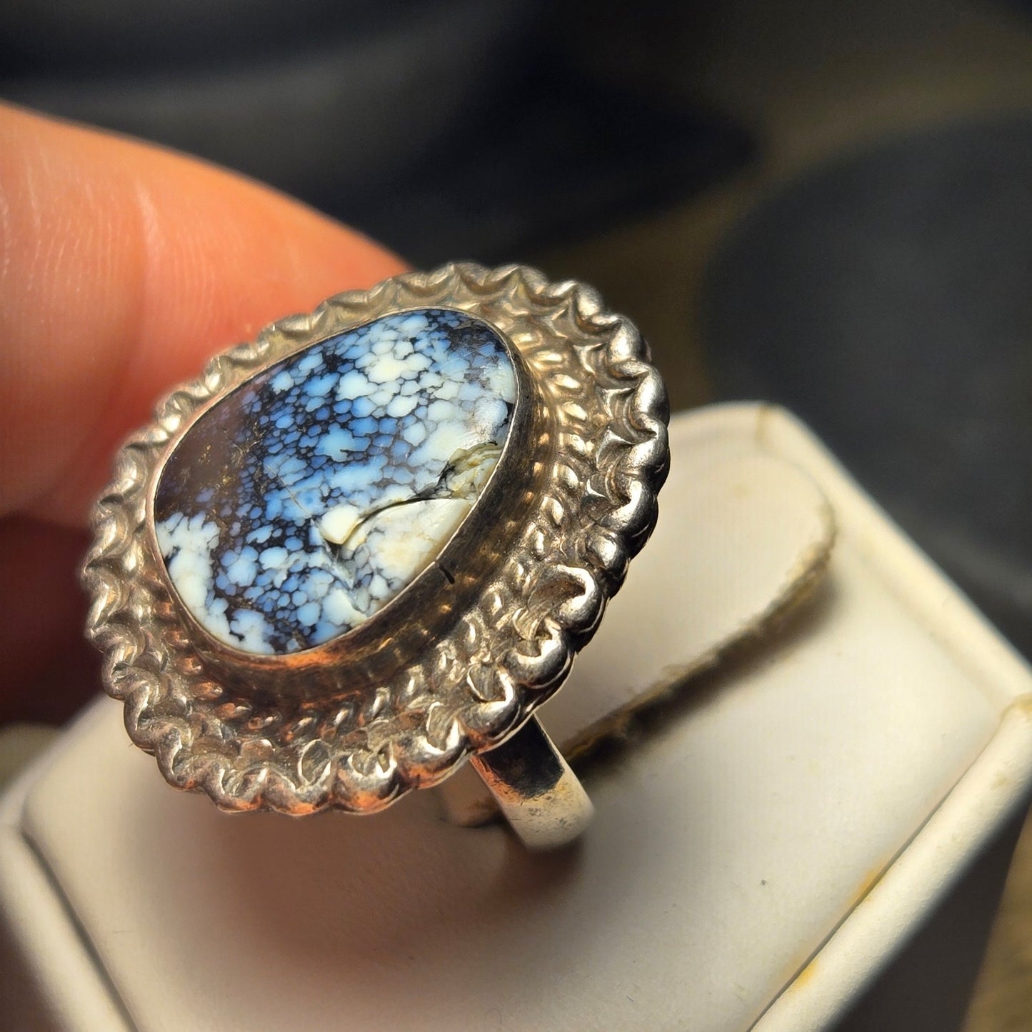 Blue white stone Vintage Sterling Silver Ring Sz 6.5