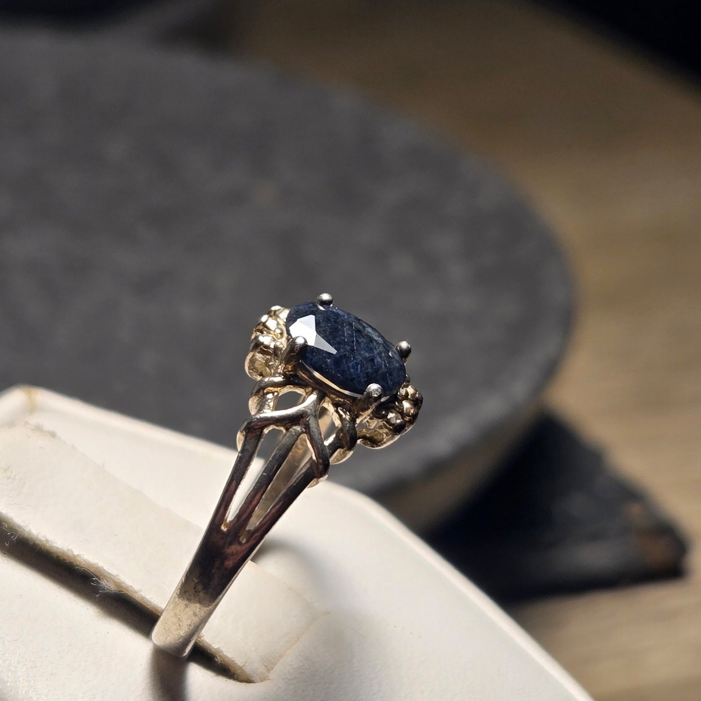 Navy Black Stone Vintage Sterling Silver Sz 7