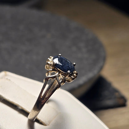 Navy Black Stone Vintage Sterling Silver Sz 7