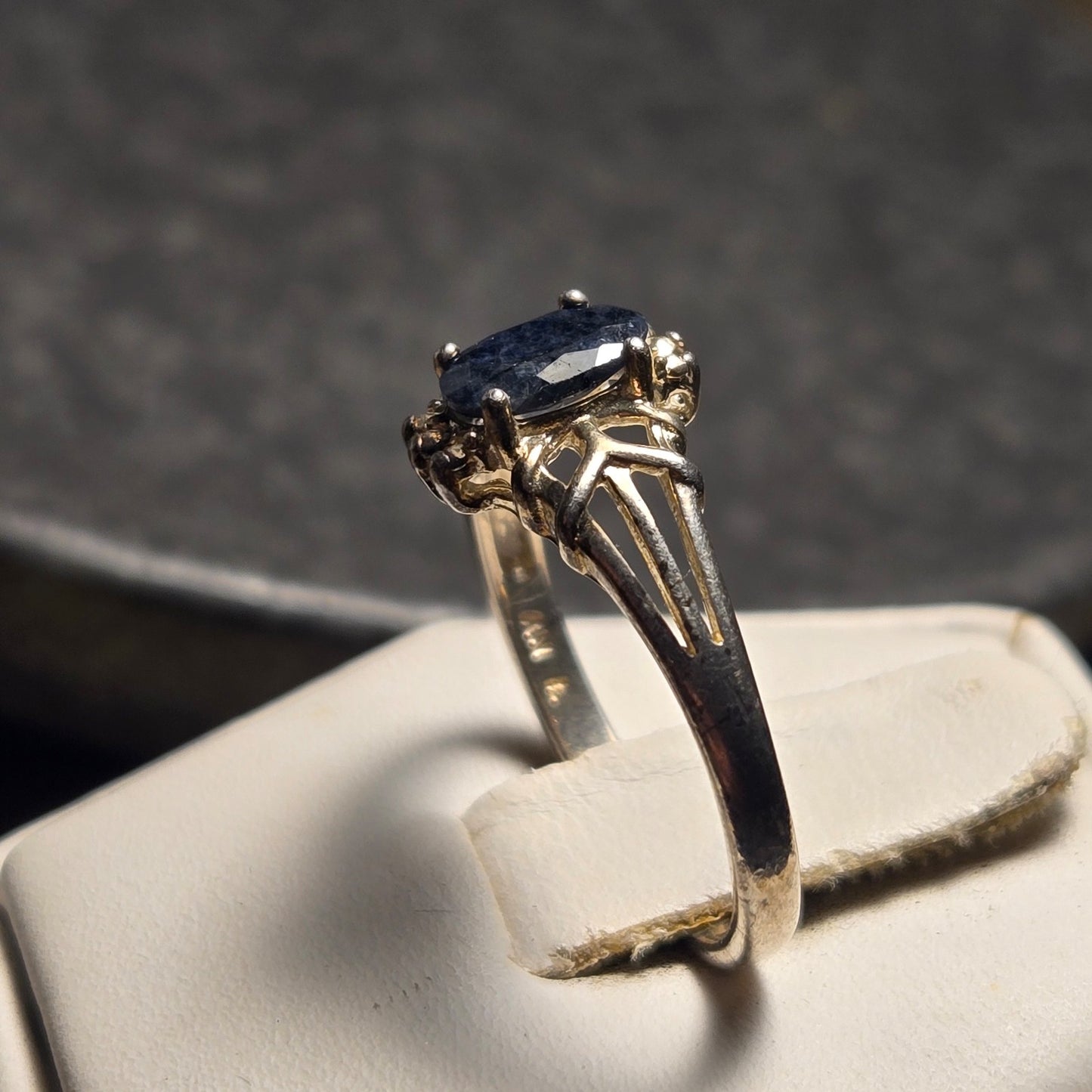 Navy Black Stone Vintage Sterling Silver Sz 7