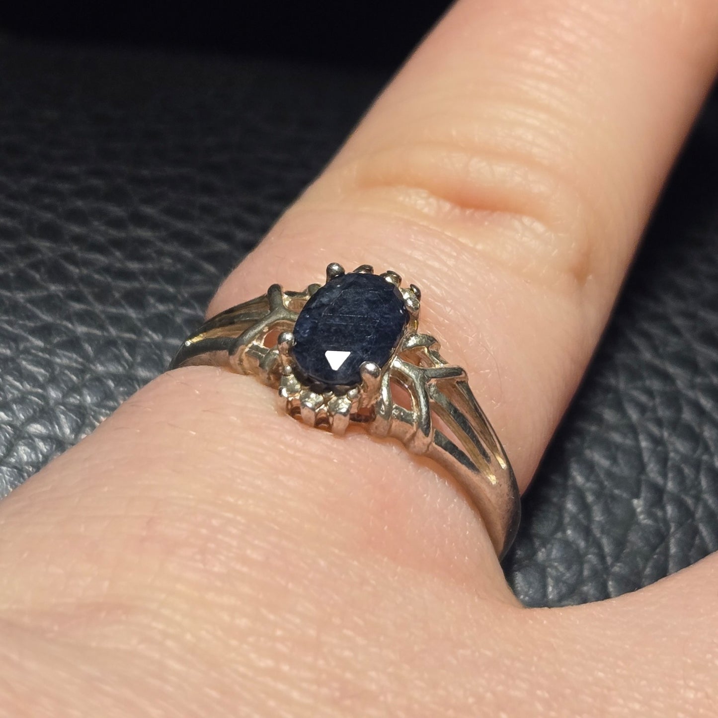 Navy Black Stone Vintage Sterling Silver Sz 7