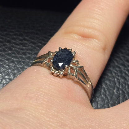 Navy Black Stone Vintage Sterling Silver Sz 7