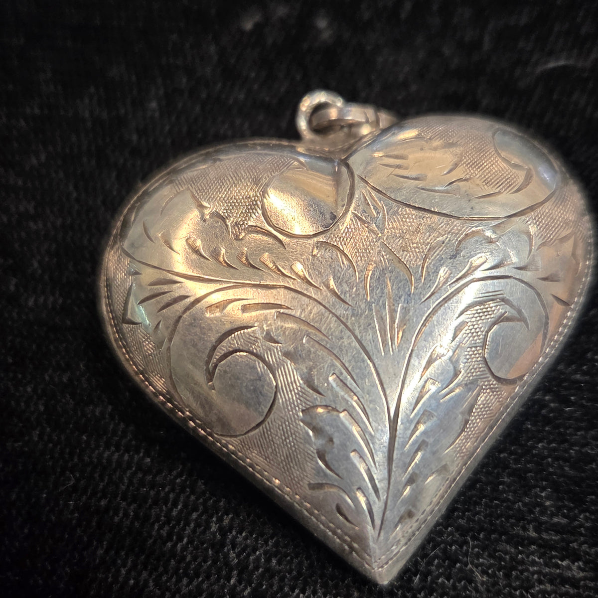 Etched Puffy Sterling Silver Heart Pendant